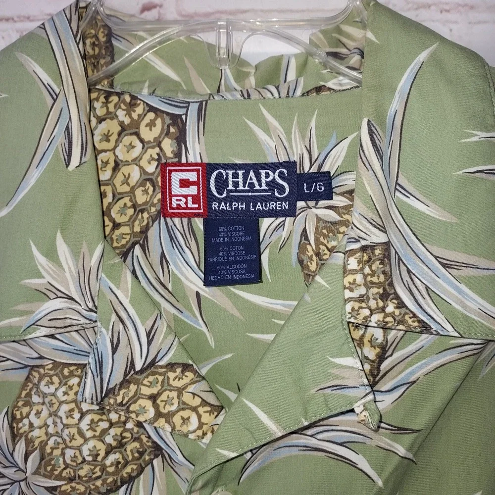Vtg Chaps Ralph Lauren Shirt‎ Mens Large Pineapple Loop Collar Hawaiian Camp Y2K
